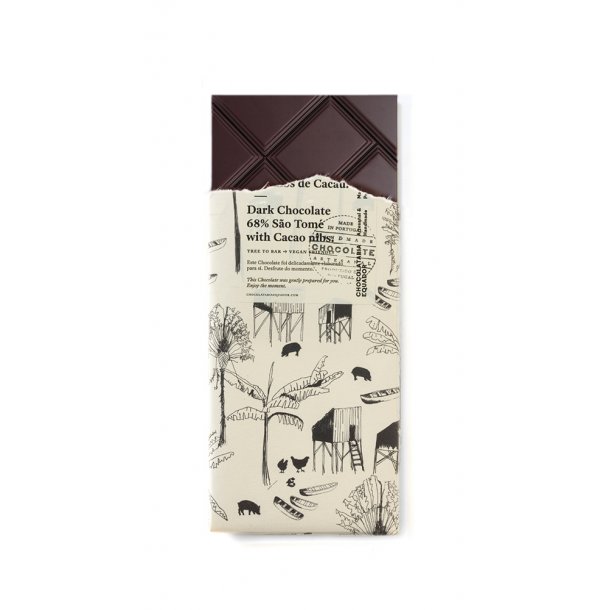 Mørk chokolade 68% São Tomé med kakao nibs